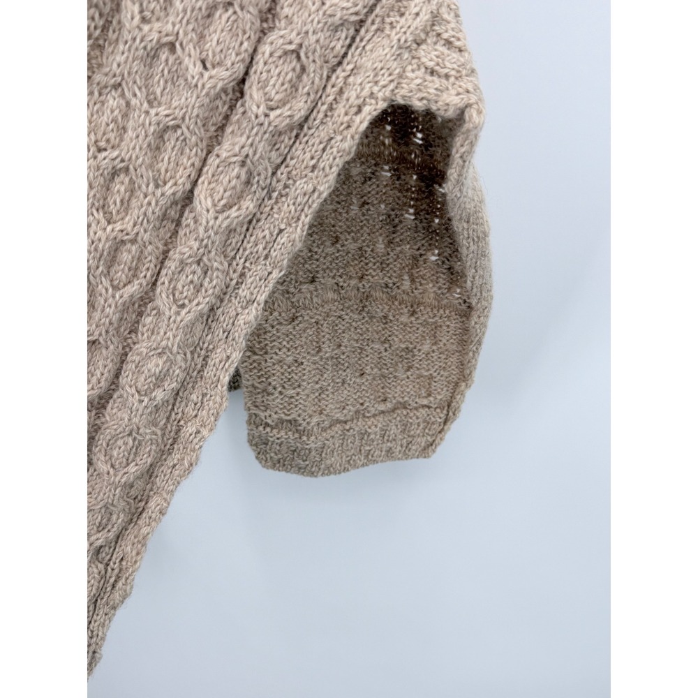 Carraig Donn Sweater Women One Size Tan Cape Aran Merino Wool Open Cardigan - Picture 2 of 8